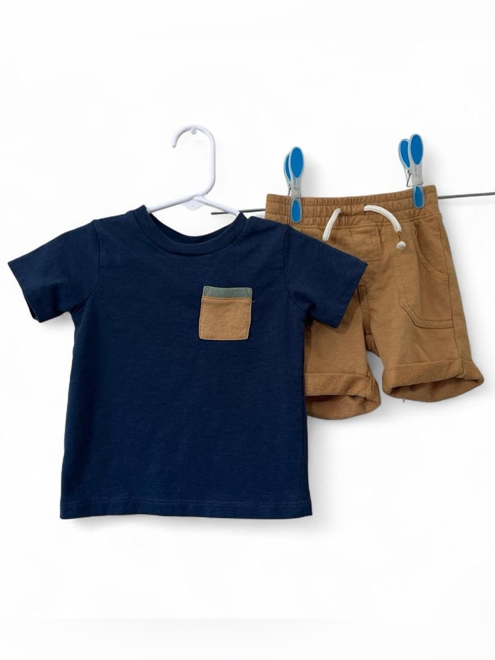 12M Boy 2 Piece Set Short Sleeve Pocket Tee Matching Shorts Little Lad EUC